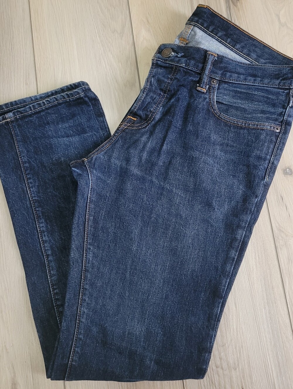 Abercrombie & Fitch Mens The A&F Skinny Dark Wash Blue Denim Button Fly Jeans 34